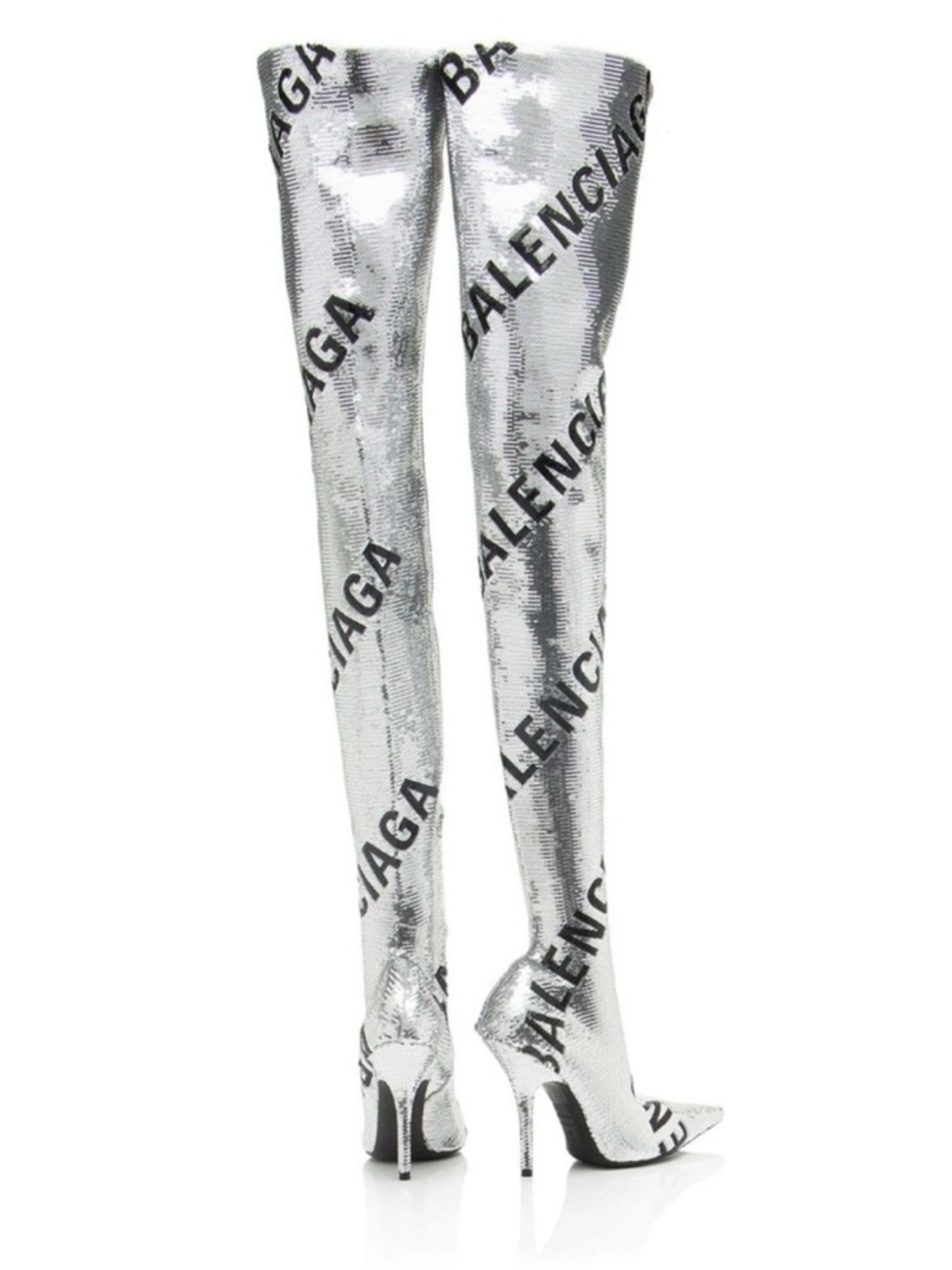 Balenciaga Silver Metallic Logo Thigh-High Stiletto Boots - Picture 2 of 7